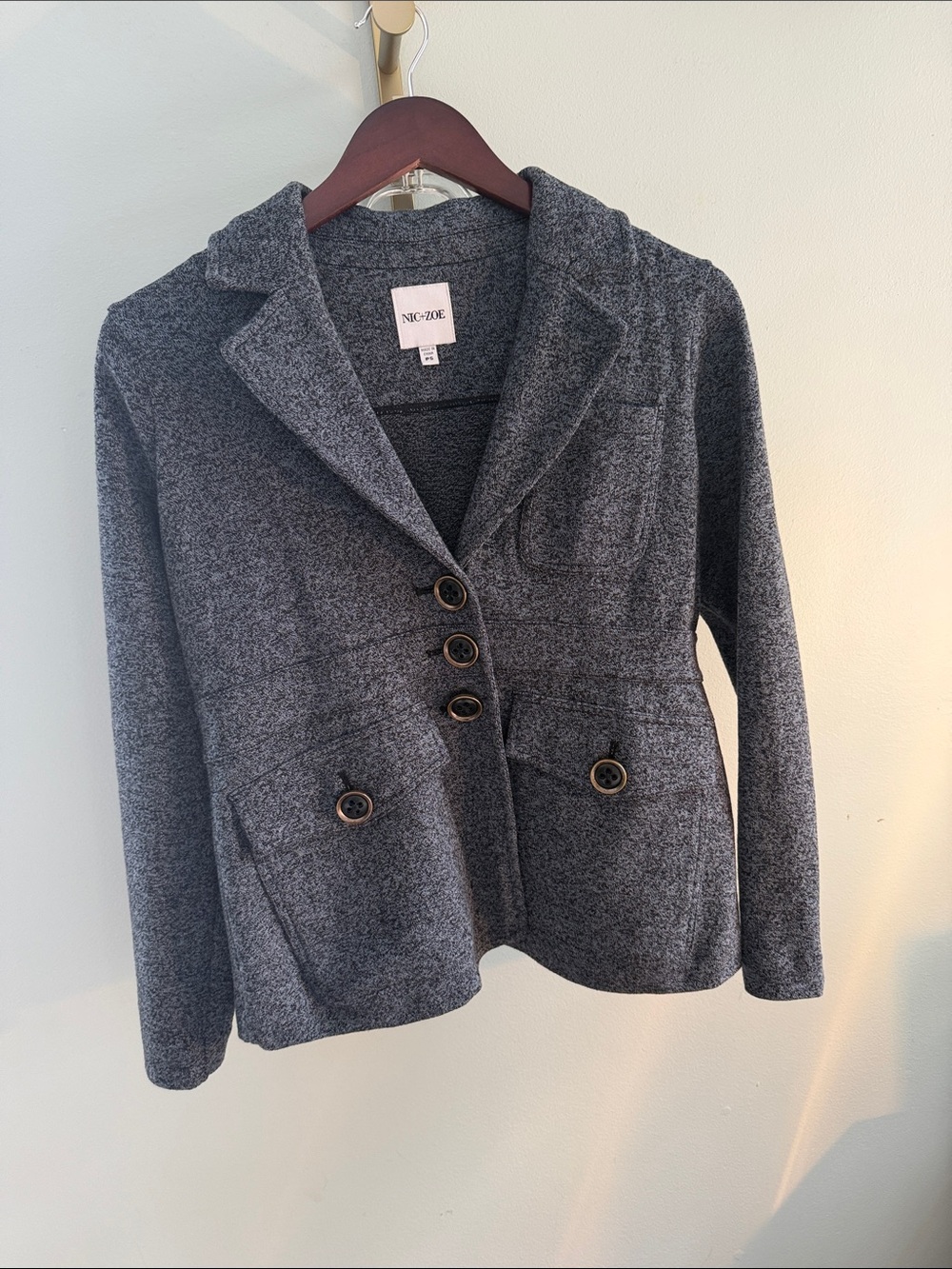 NIC+ZOE Editor’s Jacket - Charcoal Gray Knit Button Blazer